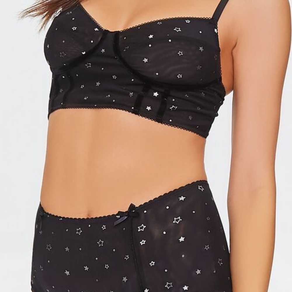 New Star Mesh Irridscent Black Bralette & Panty Lingerie Set